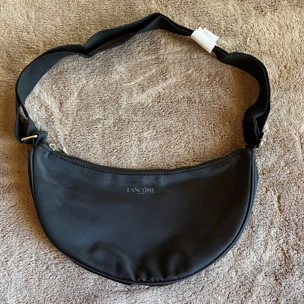 Lancome Paris Black Recycled Nylon Crescent Crossbody Bag Adjustable Strap